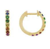 14K Yellow Gold Rainbow Sapphire Hoop Earrings — Hildgund