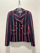 ALTUZARRA navy, red & white wool, cotton, acetate & polyester stripes Military style Blazer, Size 38