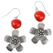 Beautiful Plum Blossom Dangle Silver Earrings w/Meaningful Good Luck Huayruro Seeds