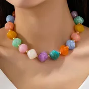 Multicolor Oversized Faceted Pastel Bead Necklace | 80N92990
