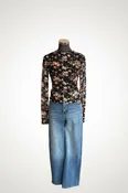 Black and Orange Floral Mesh Layering Top