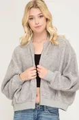 Brushed Bomber Jacket with Pockets Grey