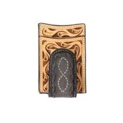 3D MEN'S HAND TOOLED FLORAL BUCK LACE BLACK BROWN MONEY CLIP
