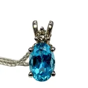 14kt White Gold Oval Blue Topaz Necklace