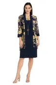 2-Piece Jacket Dress with Detachable Necklace - Navy/Yellow
