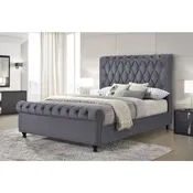 DARK GRAY Velvet Rolled Top Tufted Platform Bed | Sioux Falls, SD