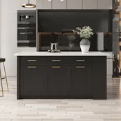 70.9" Modern Style Sintered Stone Kitchen Islands with Multi-Storage White &amp; Black