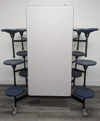 10ft Cafeteria Lunch Table w/ Stool Seat, Gray Top, Navy Blue Seat, Adult Size (RF)