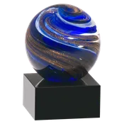 5" Globe w/Blue, White and Gold Metallic on Black Glass Base