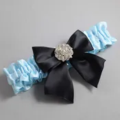 Alice Blue and Black Satin Wedding Garter / Blue and Black Wedding Garters / Elizabeth # (305-305-123)-01-B01-M11