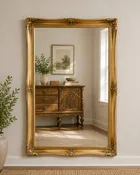 ANTIQUE-GOLD ORNATE FRAMED WALL BEVELED MIRROR