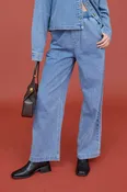 ACID WASH ELASTIC WAIST WIDE LEG DENIM PANTS