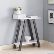 212929  White and distressed grey finish wood sofa entry console table with lower shelf