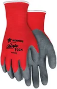 15 Gauge Red Nylon Shell, Gray Latex Palm and Fingers Gloves Ninja N9680 (One Dozen)