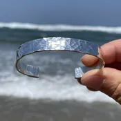 Classic Hammered Silver Bracelet 8mm wide