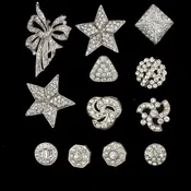12  vintage Czech white metal rhinestone buttons.  1920s-1950s. ac-btmx3