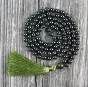 108 Beads Mala Prayer Hand Knotted Hematite Tassel Necklace