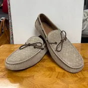 MEN'S Bottega Veneta Greige Woven Suede Moccasins Loafers Size 43.5 US 10.5