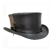 Black Top Hat | 100% Handmade with Cowhide Leather Hat | Mens Black Top Hat