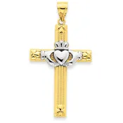 14KT Two-tone Gold Claddagh Cross Pendant D3498