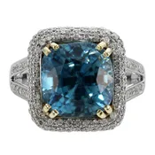 10.20ct Cushion Cut Natural Blue Zircon & Diamond Halo Ring