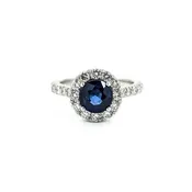 Ring Halo 1.00ctw Round Diamonds 1.57ct Sapphire GIA: 2241072264 14kw sz6 11x11mm 124060195