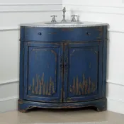 24 Inch Cottage Freestanding Distressed Navy Blue Triadsville Corner Bathroom Vanity, Single Sink, Fully Assembled