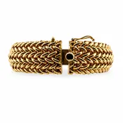14K Yellow Gold Wide Woven Chevron-Link Bracelet, 7.5 Inches, 24.5 Grams
