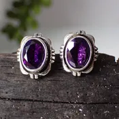 Amethyst Sterling Silver Navajo Artist Stud Post Earrings