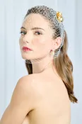Annette - Bridal Birdcage Veil Adorned with a Golden Bloom — NK Bride