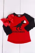Girls Ruffle Sleeve Valentine Dinosaur Shirt