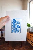 Lotus Bloom Linocut Print on Mulberry Rice Paper