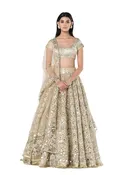 Abhinav Mishra Beige golden lehenga set