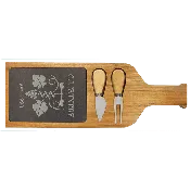 Acacia Wood & Slate Serving Board with 2 Tools