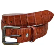Caiman Crocodile Game Skin Belt - Cognac