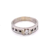 0.25tcw Natural Diamond Black n' White Engagement Band Ring 14k White Gold
