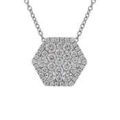 14K Large White Gold Diamond Hexagon Cluster Pendant and 16" Chain