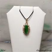 18K gold emerald green jade pendant