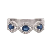14K White Gold  Sapphire and Diamond Helix Infinity Ring