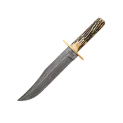 12″ American Bowie Damascus Genuine India Stag Bone™ w/Leather Sheath