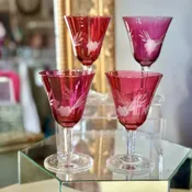 Vintage Cranberry Wine Goblets - Set of 4 - Local Pick Up Only