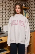 BucketList 'Arkansas' Embroidered Appliqué Sweatshirt in Heather Grey with Crimson Stripe