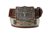 3D Brown Belt with Southwest Woven Inlay and Longhorn Buckle for Kids
