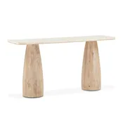 60" Oval White Marble Top with Whitewash Modern Base Console Table