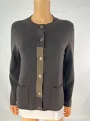 Chanel Brown Cashmere Color Block W Pockets Sweater Womens Small