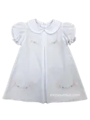 Auraluz Baby Dress...White with pink scallop trim and embroidered birds