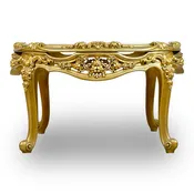 Antique Finish Hand Curved Round Coffe Table with Marble Top Gold Leaf