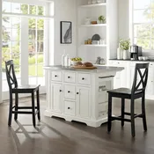 3-Piece Kitchen Island Set with X-Back Stools