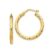 14K 3x27mm Diamond-cut Tube Hoop Earrings