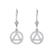 10mm Alcoholics Anonymous AA Sobriety Leverback Earrings, 0.40CT in 14k White Gold